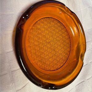 Vintage 1960,s 8” Mid Century Modern Amber Glass Round Ashtray Catchall
